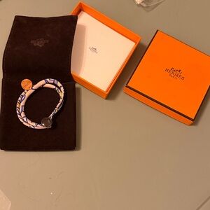 Hermes pink Blue and White Women's silk bracelet 6.5in